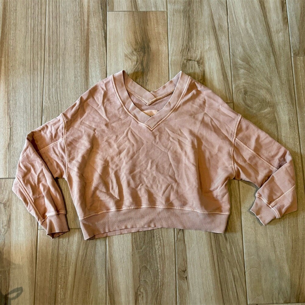 Aerie Sweatshirt Womens Size S Dusty Pink V-Neck Cropped Pullover Lounge